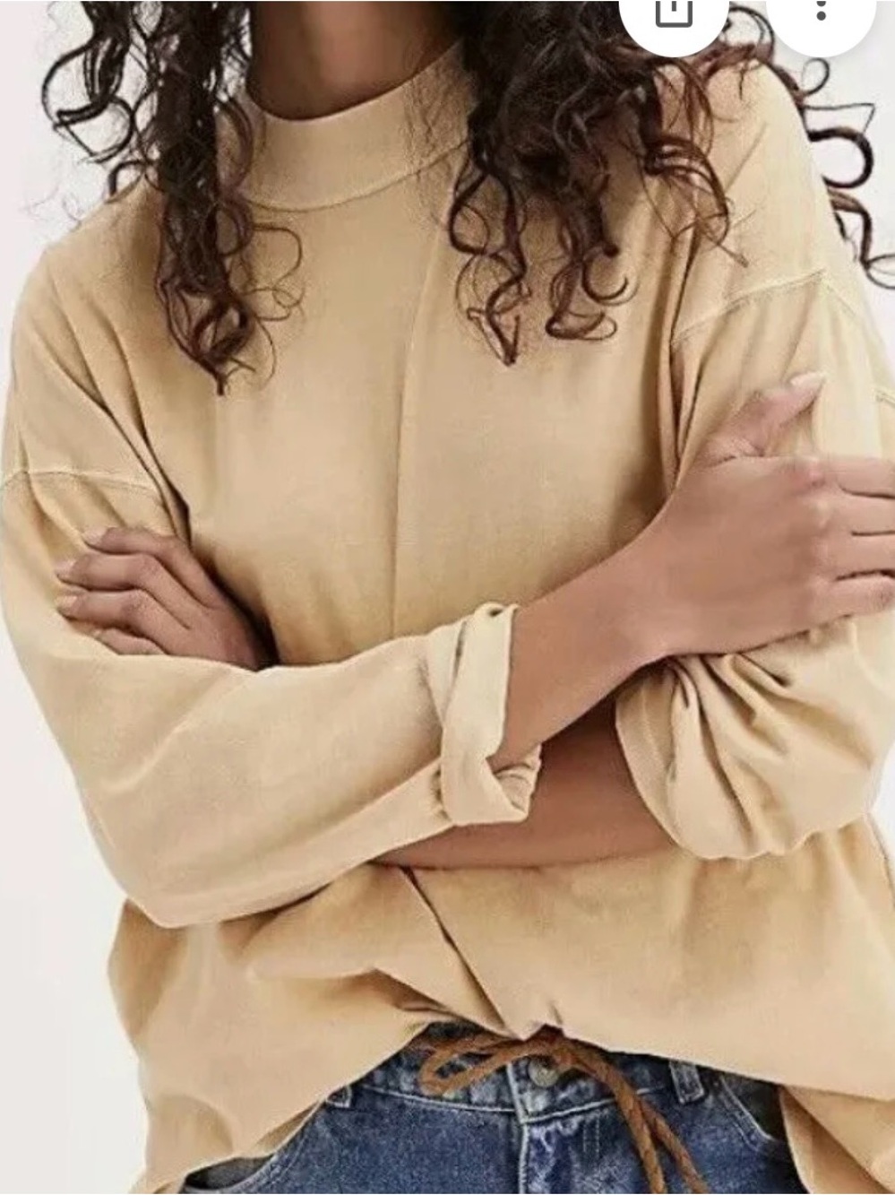 Free People We The Free Be Free Mock Neck long sleeve tee yellow oversized small